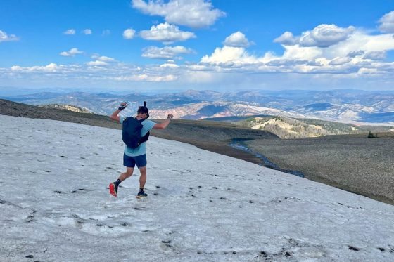 Crossing snowfield in Gros Ventre Wilderness