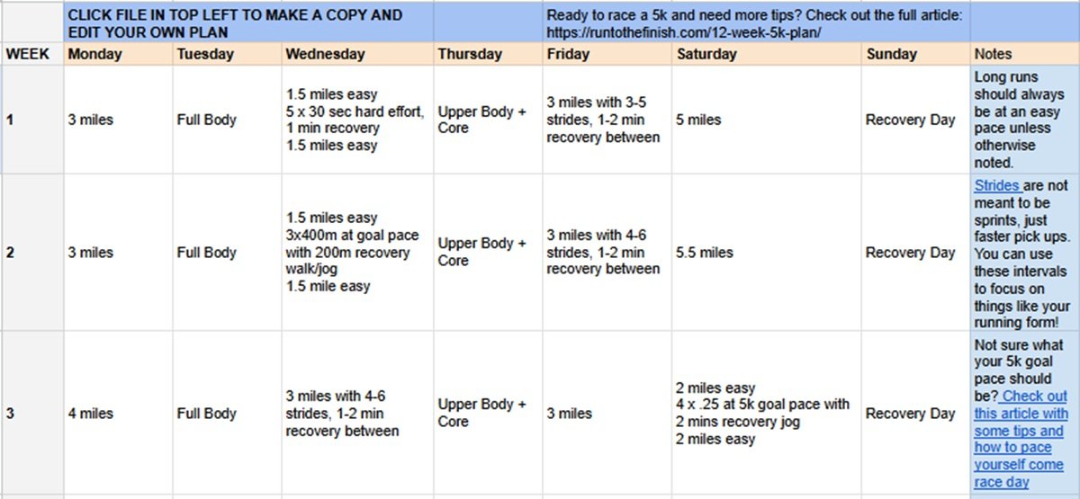 12 week 5k training plan preview