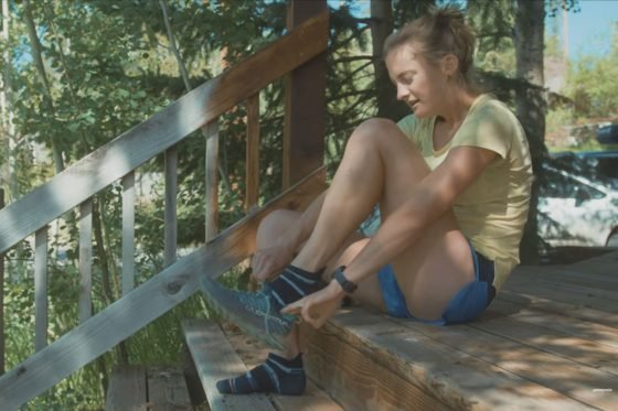 Clare Gallagher - Coming to Term film - putting on shoes